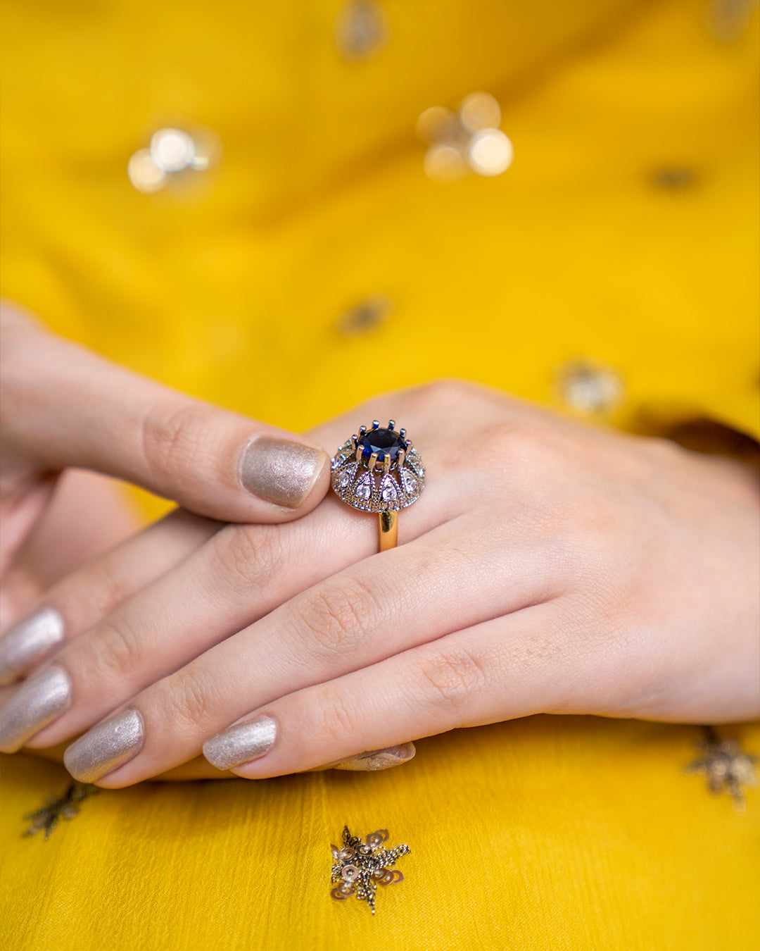 Blue | Zircon Judao Rings with Real Stone | 18K Gold Polish | Adjustable Size | 1 year Warranty | MR-333