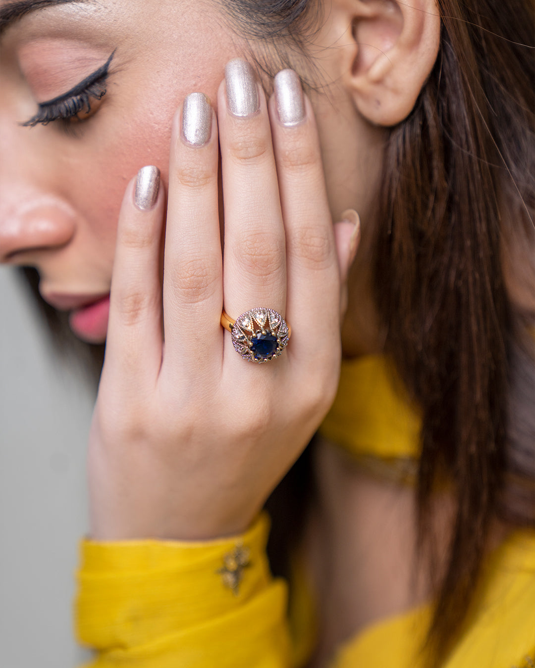 Blue | Zircon Judao Rings with Real Stone | 18K Gold Polish | Adjustable Size | 1 year Warranty | MR-333