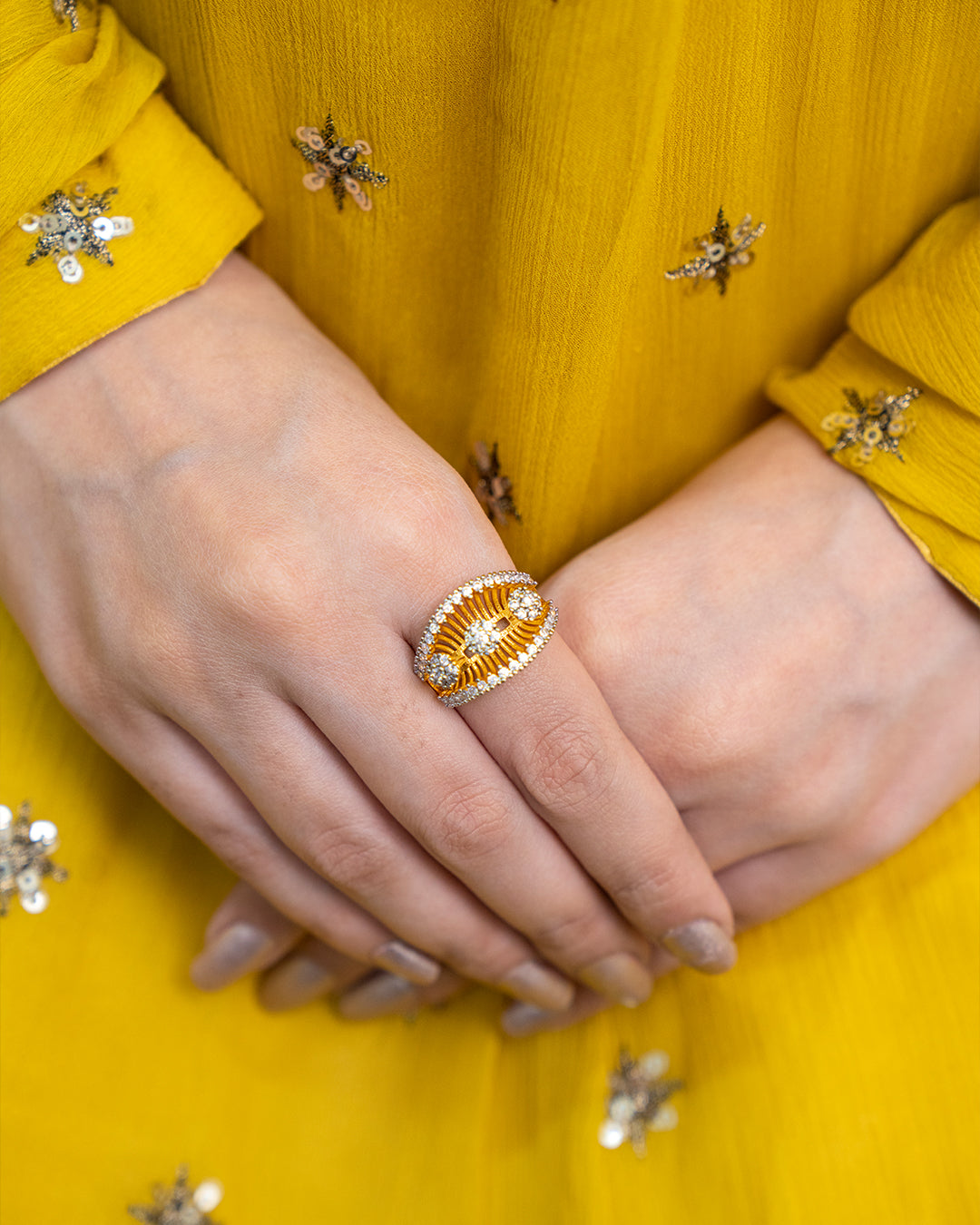 Diamond 💎 cut Zircon judao adjustable ring 22 k gold plated hand crafted |MR-767