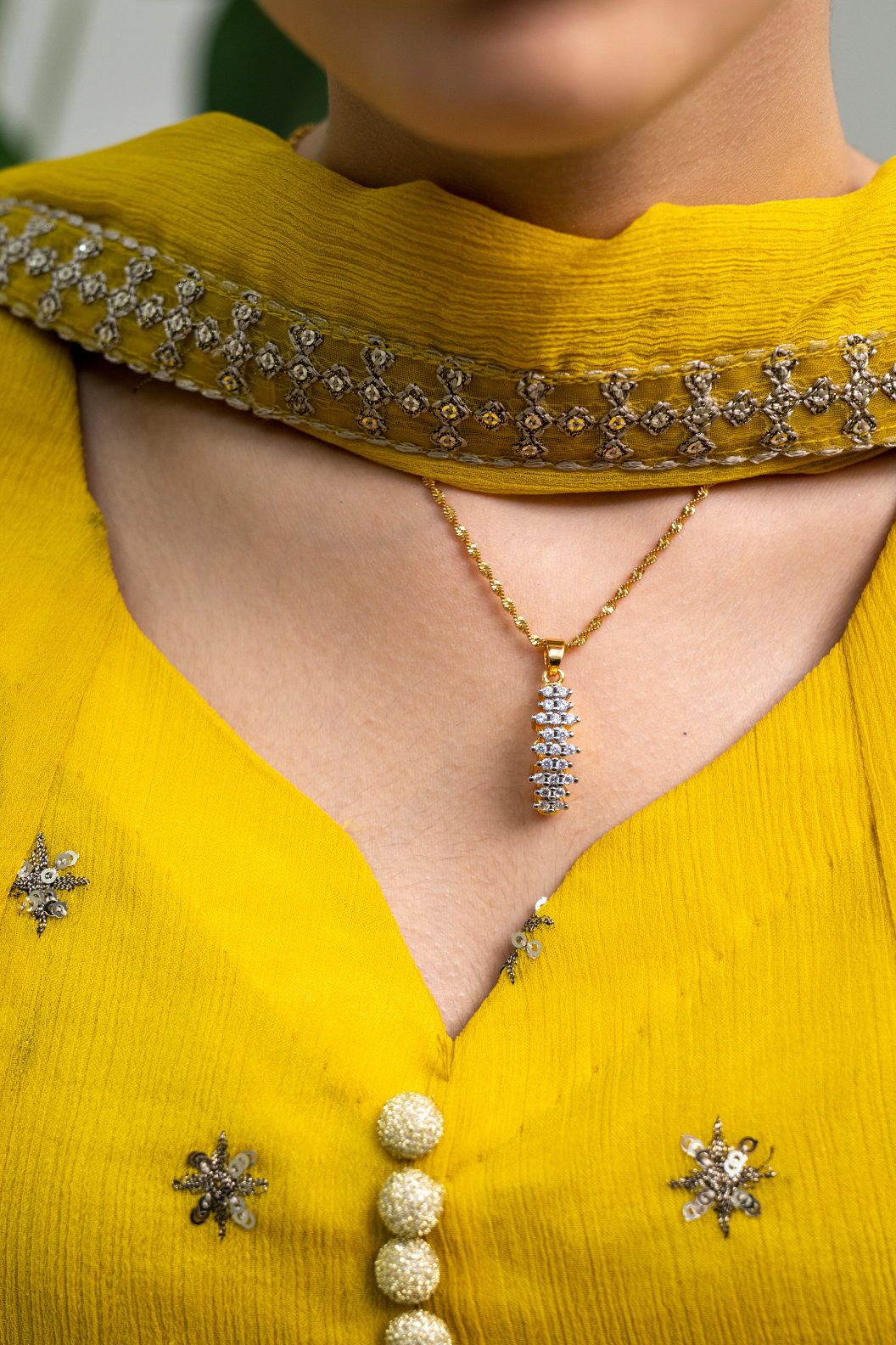 💎Diamond Cut Zircon Locket Set | 22K Gold Plated (1 year Warranty) | MK-381