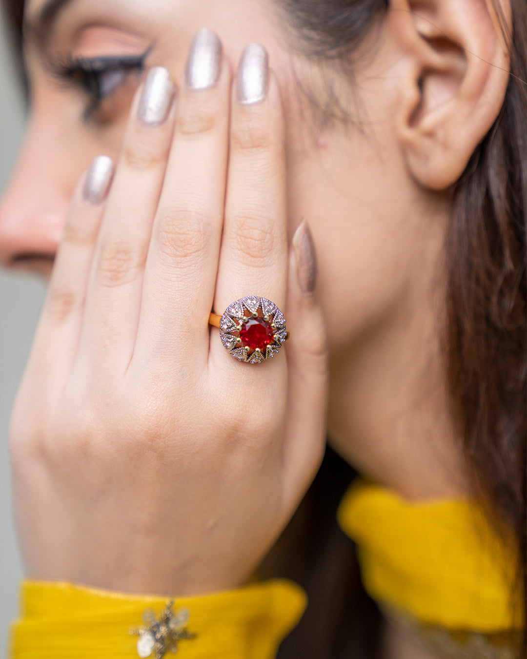 Ruby | Zircon Judao Rings with Real Stone | 18K Gold Polish | Adjustable Size | 1 year Warranty | MR-333
