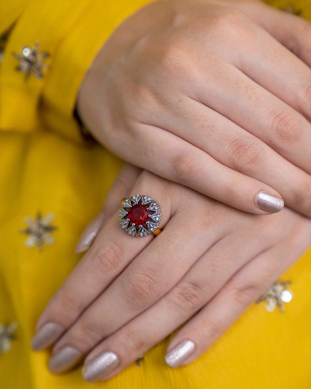 Ruby | Zircon Judao Rings with Real Stone | 18K Gold Polish | Adjustable Size | 1 year Warranty | MR-333