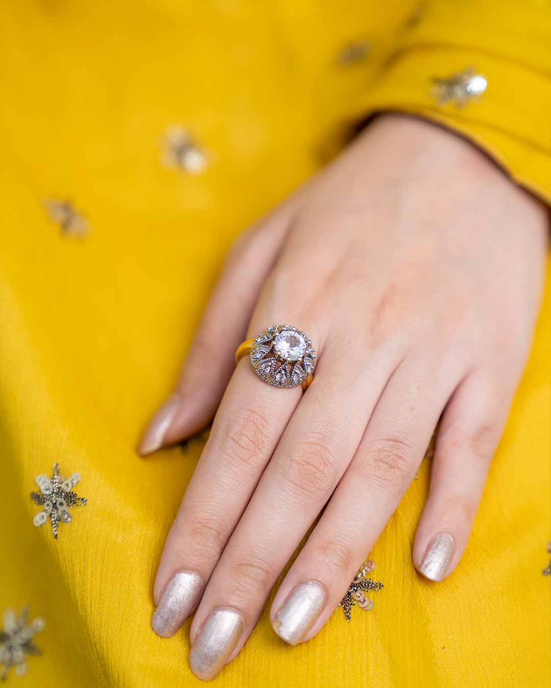 White | Zircon Judao Rings with Real Stone | 18K Gold Polish | Adjustable Size | 1 year Warranty | MR-333