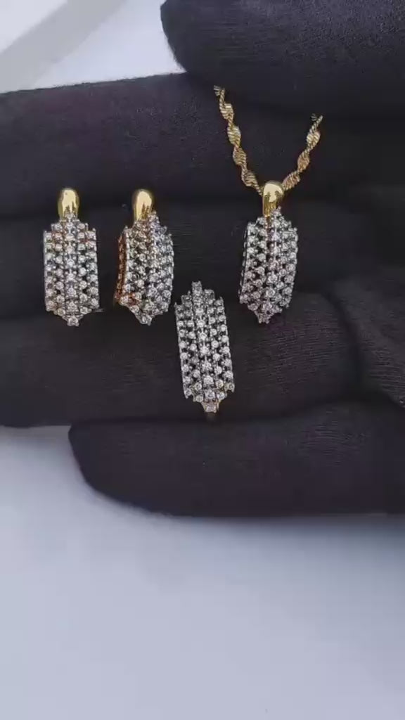 💎Diamond Cut Zircon Locket Set | 22K Gold Plated (1 year Warranty) |