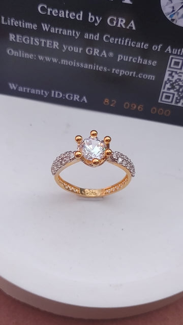 925 SILVER STERLING RING GOLD PLATED WITH MOISSANITE DIAMOND S08