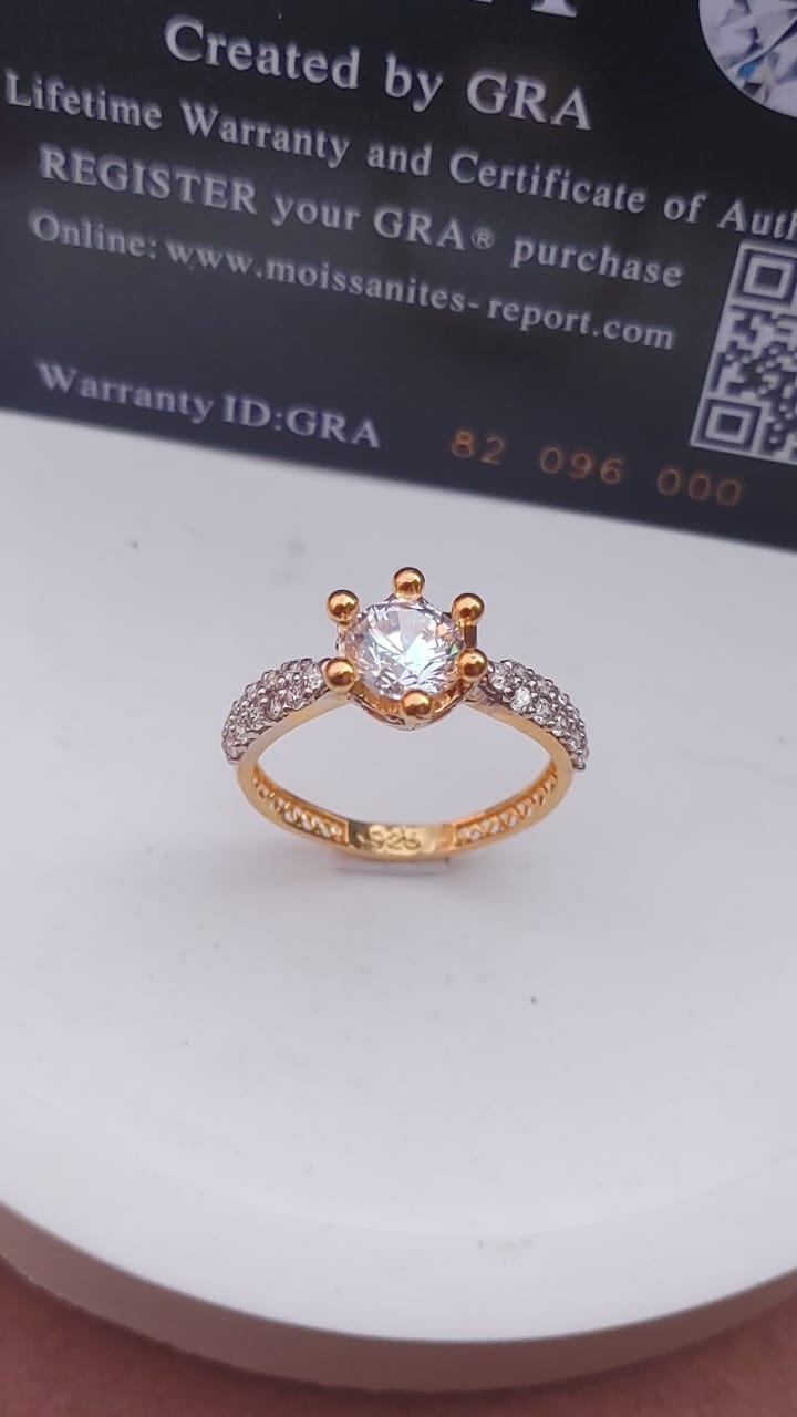 925 SILVER STERLING RING GOLD PLATED WITH MOISSANITE DIAMOND S08