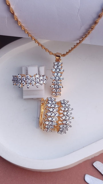 💎Diamond Cut Zircon Locket Set | 22K Gold Plated (1 year Warranty) | MK-381