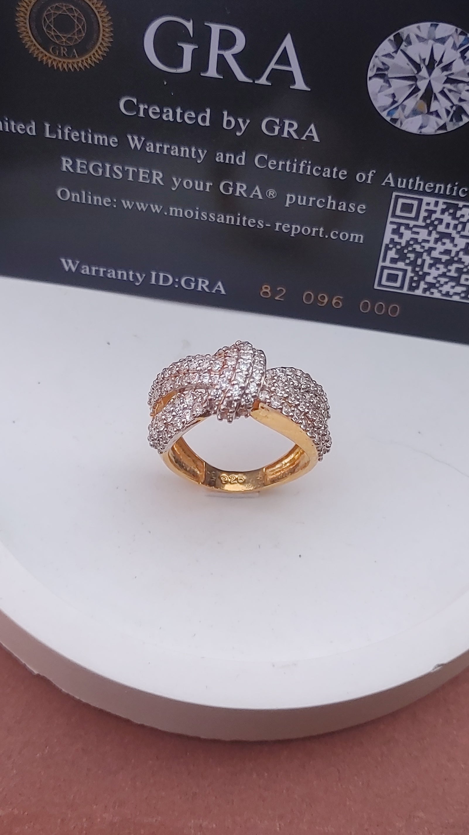 925 SILVER STERLING RING GOLD PLATED WITH MOISSANITE DIAMOND S22